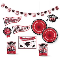 "Congrats Grad" Room & Table Centerpiece Decorating Kit, Red, 5-in, 10-pk, for Graduation Front_Flat