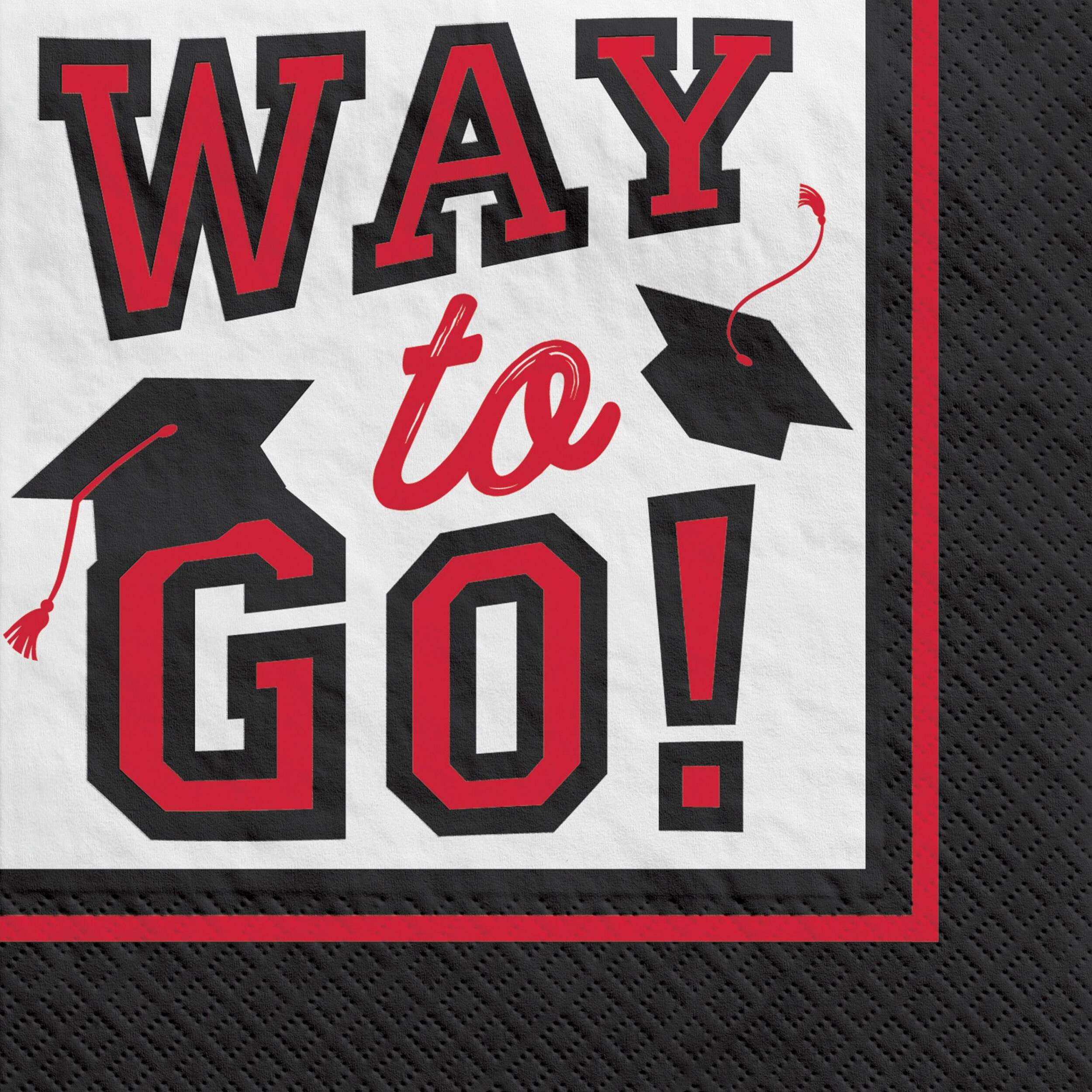 True to Your School "Way to Go!" Square Paper Disposable Beverage Napkins, Red, 5-in, 40-pk, 2-ply, for Graduation Front_Flat