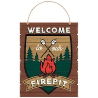 Affiche de chevalet à suspendre en MDF Welcome to Our Firepit, pour camping, 21 po Front_Flat