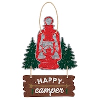 Affiche en métal à suspendre Happy Camper, brun/vert/rouge, 14 x 10 1/8 po Front_Flat