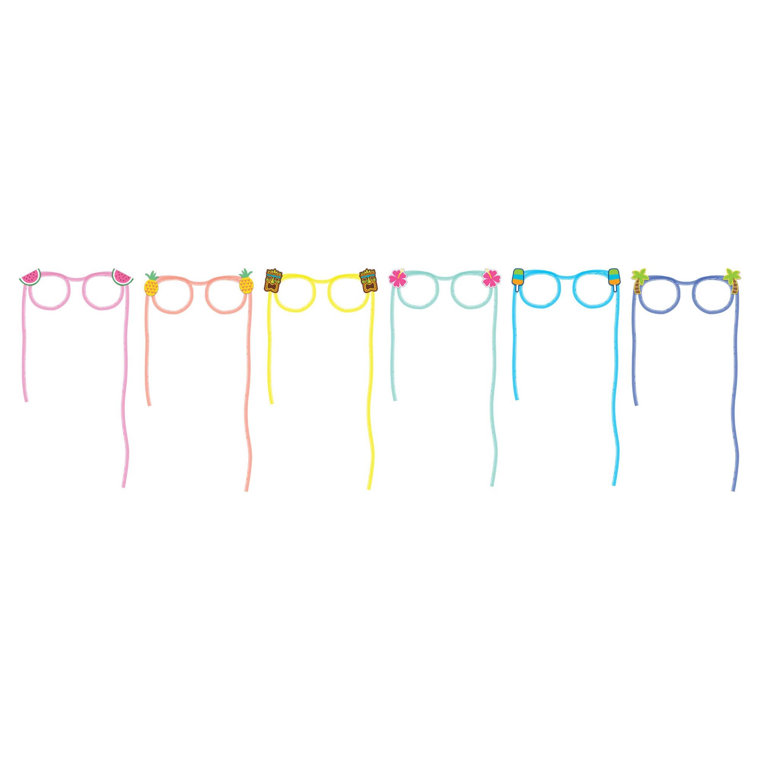 Straw Wearable Glasses, Multi-Coloured, One Size, 6-pk, for Summer Party Front_Flat