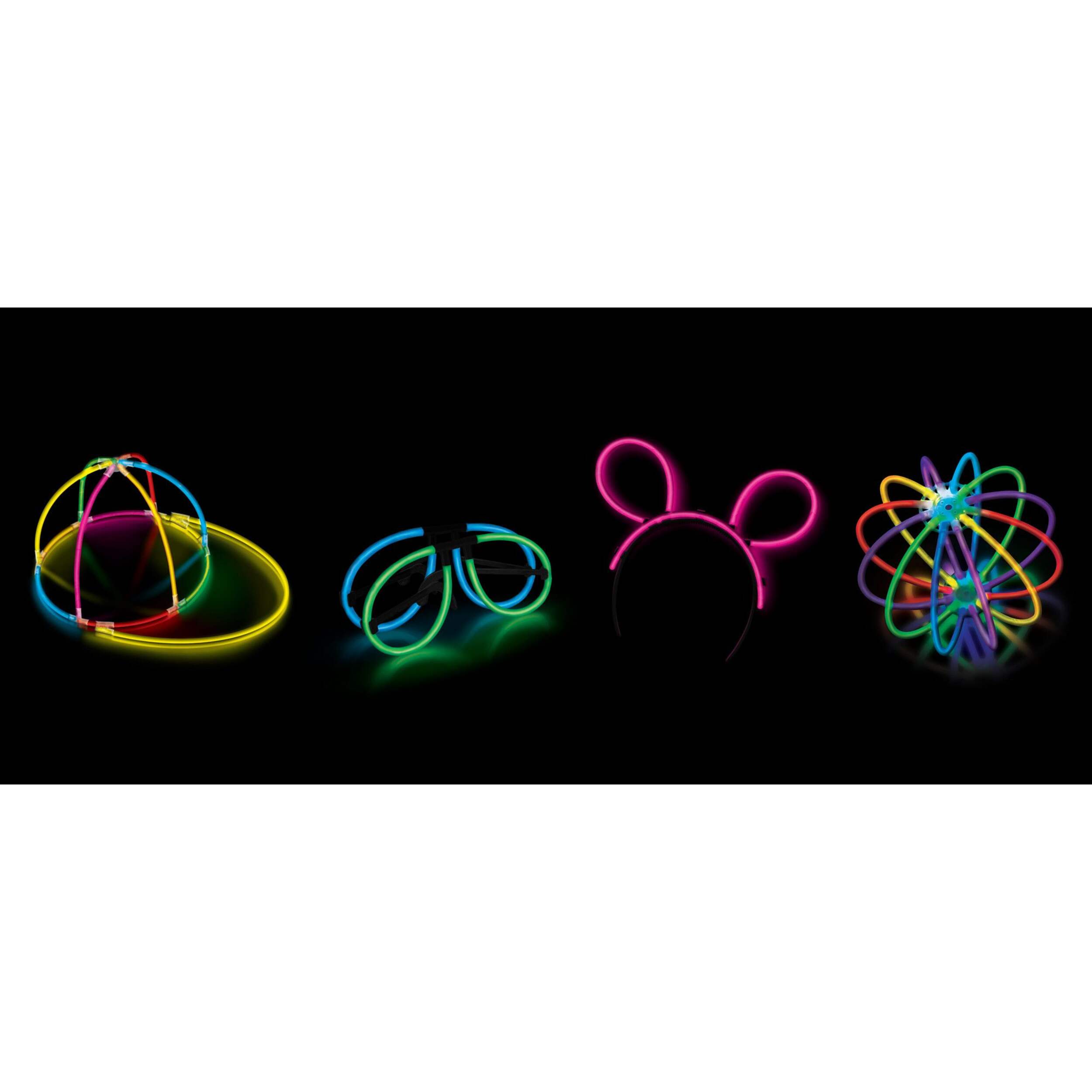 Glowstick Accessory Kit with Hats, Glasses, Bunny Ears & Ball Shapes Multi-Coloured, One Size, for Summer Party/Canada Day Composite_or_Mixed