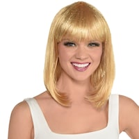 Bob Straight Hair Wig, Gold, One Size, Wearable Costume Accessory for Halloween Front_Flat