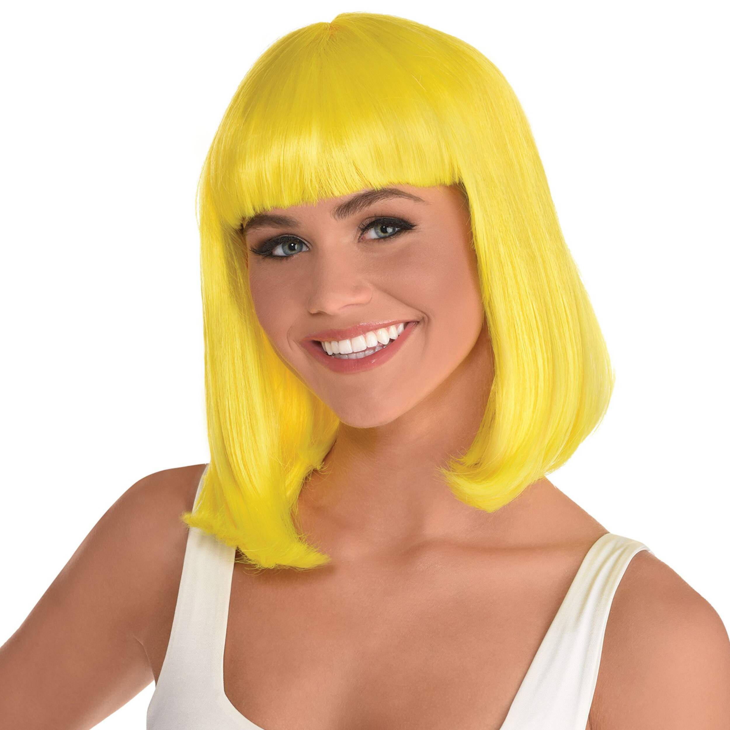 Bob Straight Hair Wig, Yellow, One Size, Wearable Costume Accessory for Halloween Front_Flat