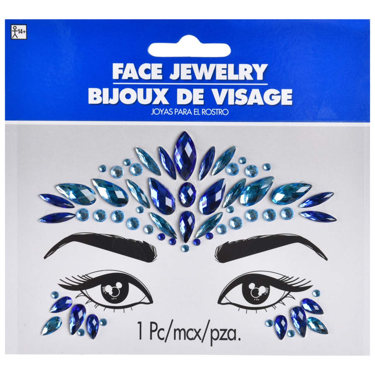 Self Adhesive Face Jewel Stickers Blue One Size Wearable Costume Accessory for Halloween