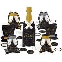"Happy New Year" Table Decorating Kit Centerpieces with Confetti, Black/Silver/Gold, 13-in, 41-pk, for New Year's Eve Front_Flat