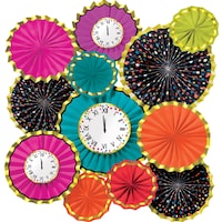 Fan Hanging Sign Decorations, Multi-Coloured, 15.6-in, 12-pk, for New Year's Eve Front_Flat