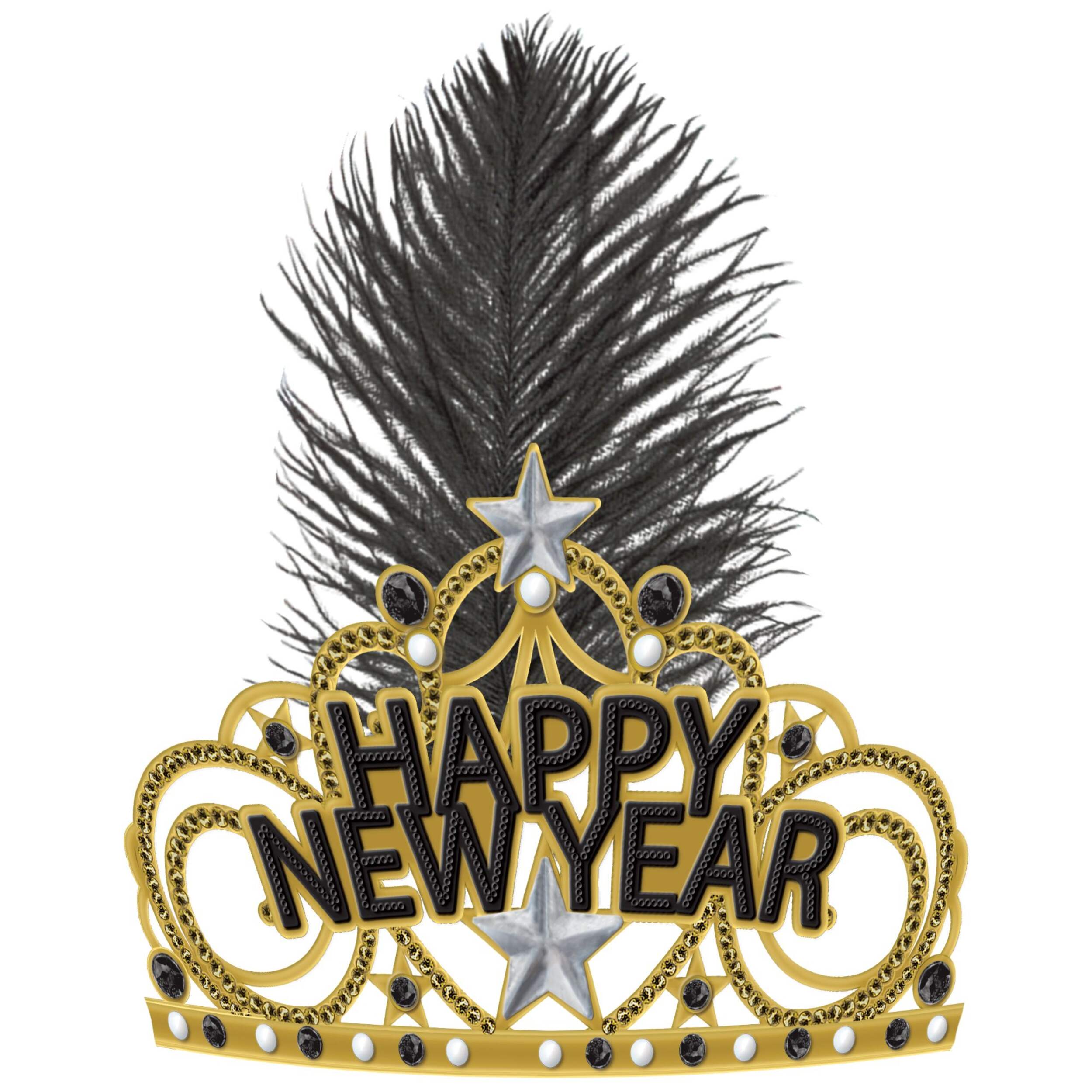 Amscan Happy New Year Tiara, Black, Silver & Gold Front_Flat