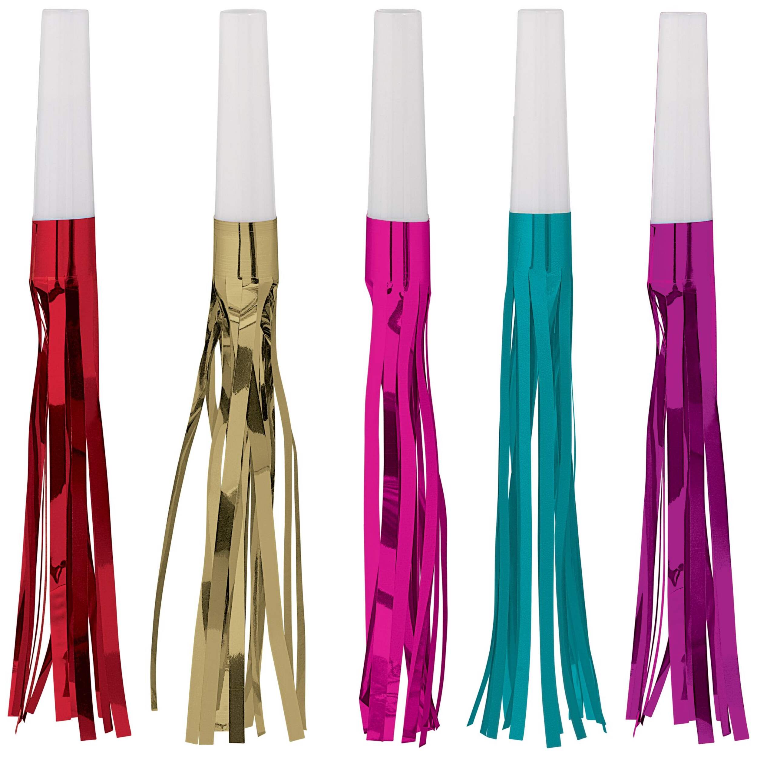 Metallic Fringe Blowout Noisemakers, Multi-Coloured, 8-pk, for New Year's Eve Front_Flat