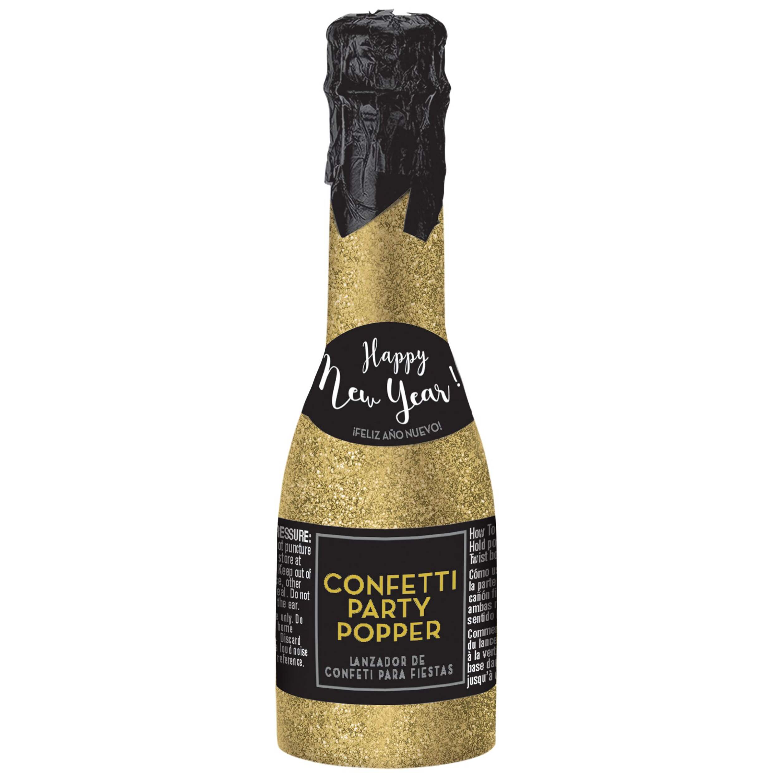 Canon à confettis mini bouteille scintillante du Nouvel An Amscan Front_Flat