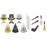 Décorations de fête de veille du Nouvel An Amscan, 25 personnes, noir, argent et or