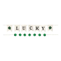 "Lucky" Pennant Hanging Garland Banner Decoration, Green/White, 5-ft, 2-pk, for St. Patrick's Day