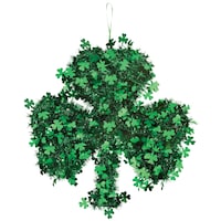 Shamrock Tinsel Hanging Sign Decoration, Green, 17-in, for St. Patrick's Day Front_Flat