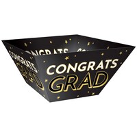 "Congrats Grad" Square Paper Disposable Serving Bowls, Black/Gold, 12-in, 3-pk, for Graduation
