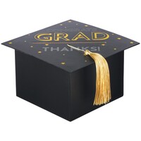 "Congrats Grad, Thanks" Grad Cap Cardholder Box, Black/Gold, for Graduation