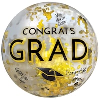 "Congrats Grad" Metallic Inflatable Round Ball Favour with Signing, Black/Gold/Silver, for Graduation Front_Flat