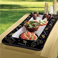 "Congrats Grad" Rectangle Inflatable Buffet Cooler, Black/Gold, 49-in, for Graduation