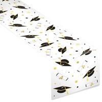 Paper Disposable Table Runner Decoration, White/Black, 13x27-in, for Graduation
