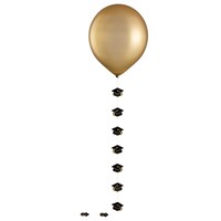 Round Latex Balloon with Balloon Tail, Black/Gold, 24-in, for Graduation Front_Flat