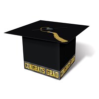 Congrats Grad Cap Cardholder Box, Black/Gold, for Graduation Party Decoration
