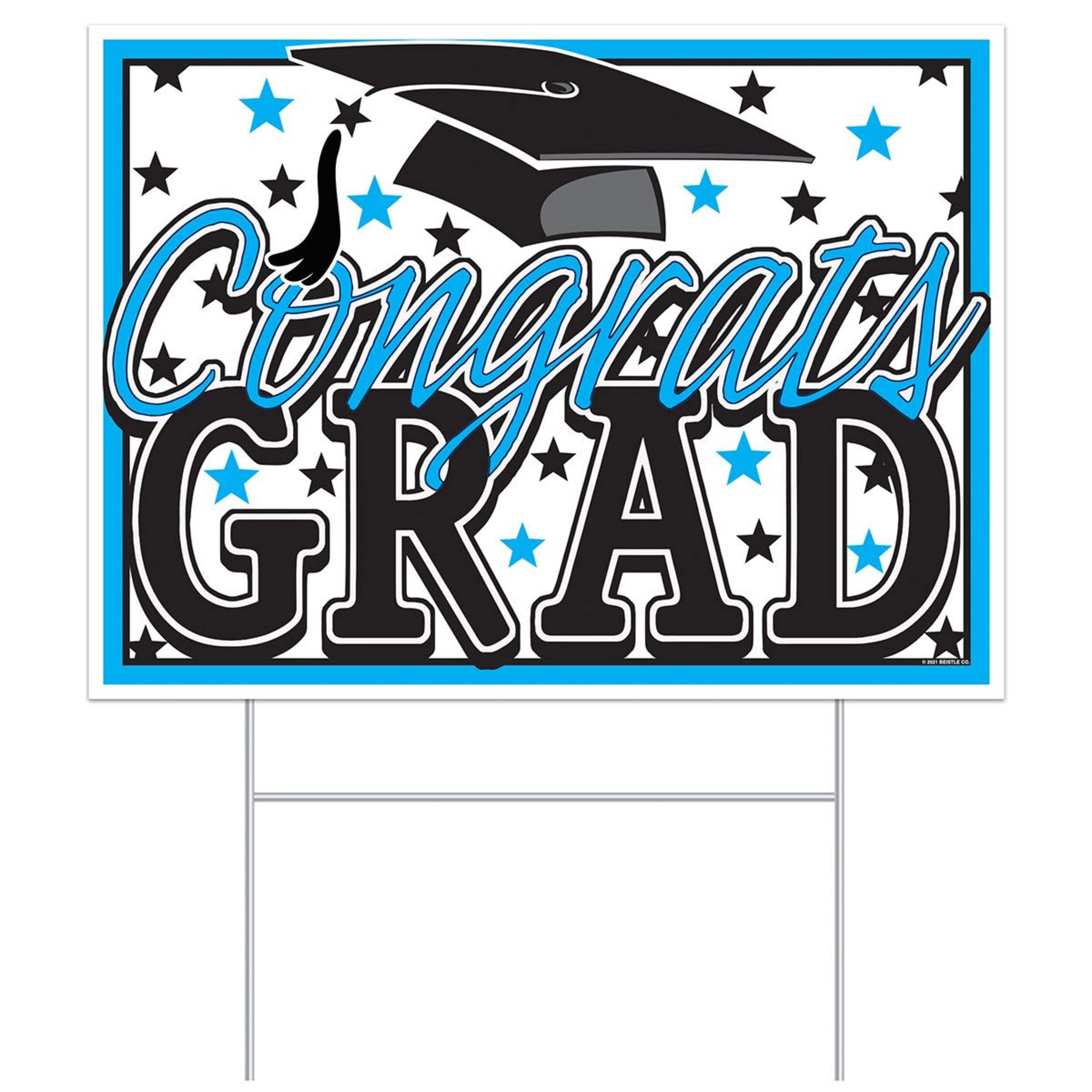 Affiche de pelouse Congrats Grad, bleu pâle Front_Flat