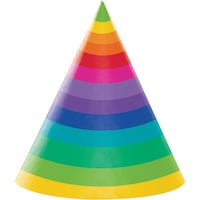 Adult Rainbow Party Cone Hats, Multi-Coloured, One Size, 8-pk, for Pride Front_Flat