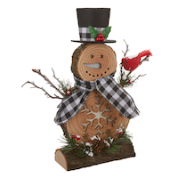 For Living Christmas Tabletop Snowman Décor with Pre-Lit Wooden Snowflake, 12-in Front_Three_Fourths_Angled_Right