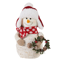 For Living Painted Sisal with Furry Trapper Hat Snowman Décor, 12.5-in Front_Flat