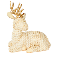 CANVAS Christmas Decoration Woven Sitting Sisal Deer, 7.5-in