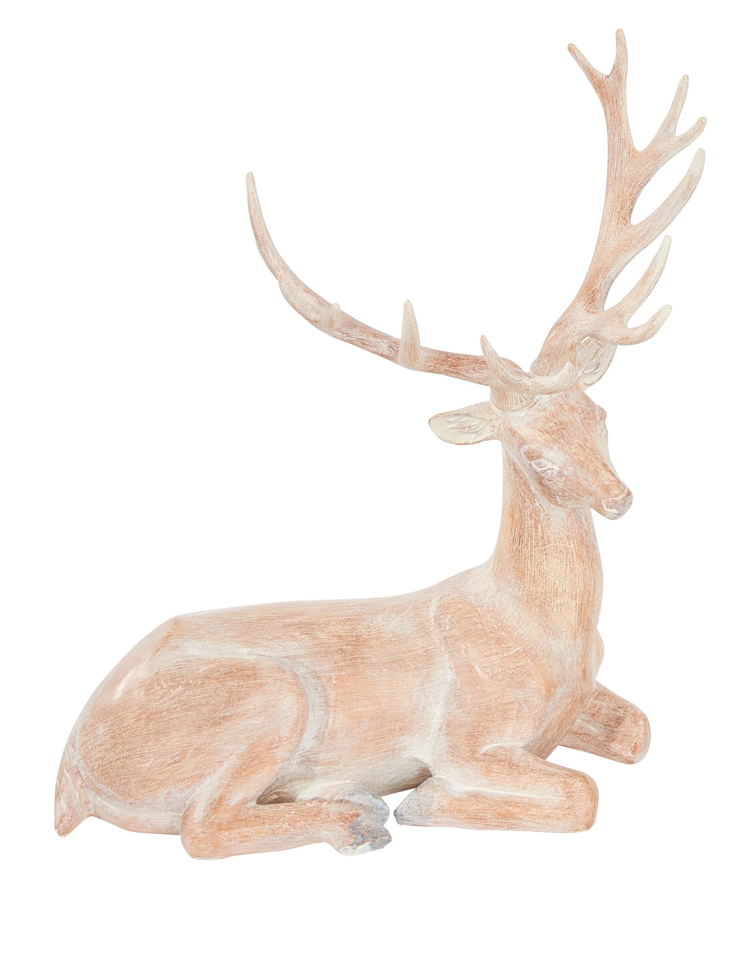 CANVAS Winter Garden Christmas Decoration Wood Like Resin Sitting Deer,  14-in