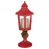 FOR LIVING Christmas Tabletop Decoration Red Lamppost Lantern with LED Candle, 17-in Front_Flat
