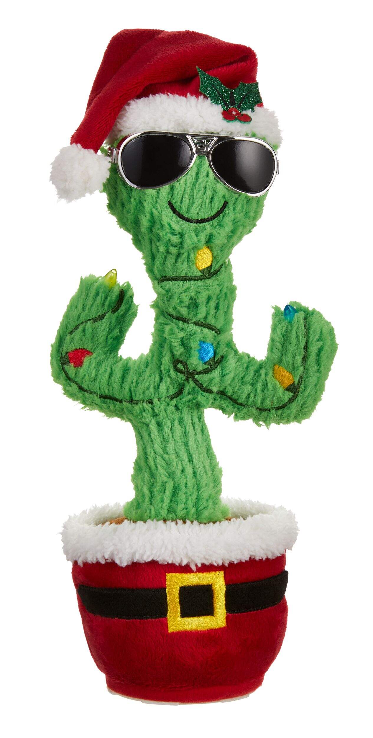 Animated Dancing Musical Christmas Decoration Twisting Cactus, 13-in Front_Flat