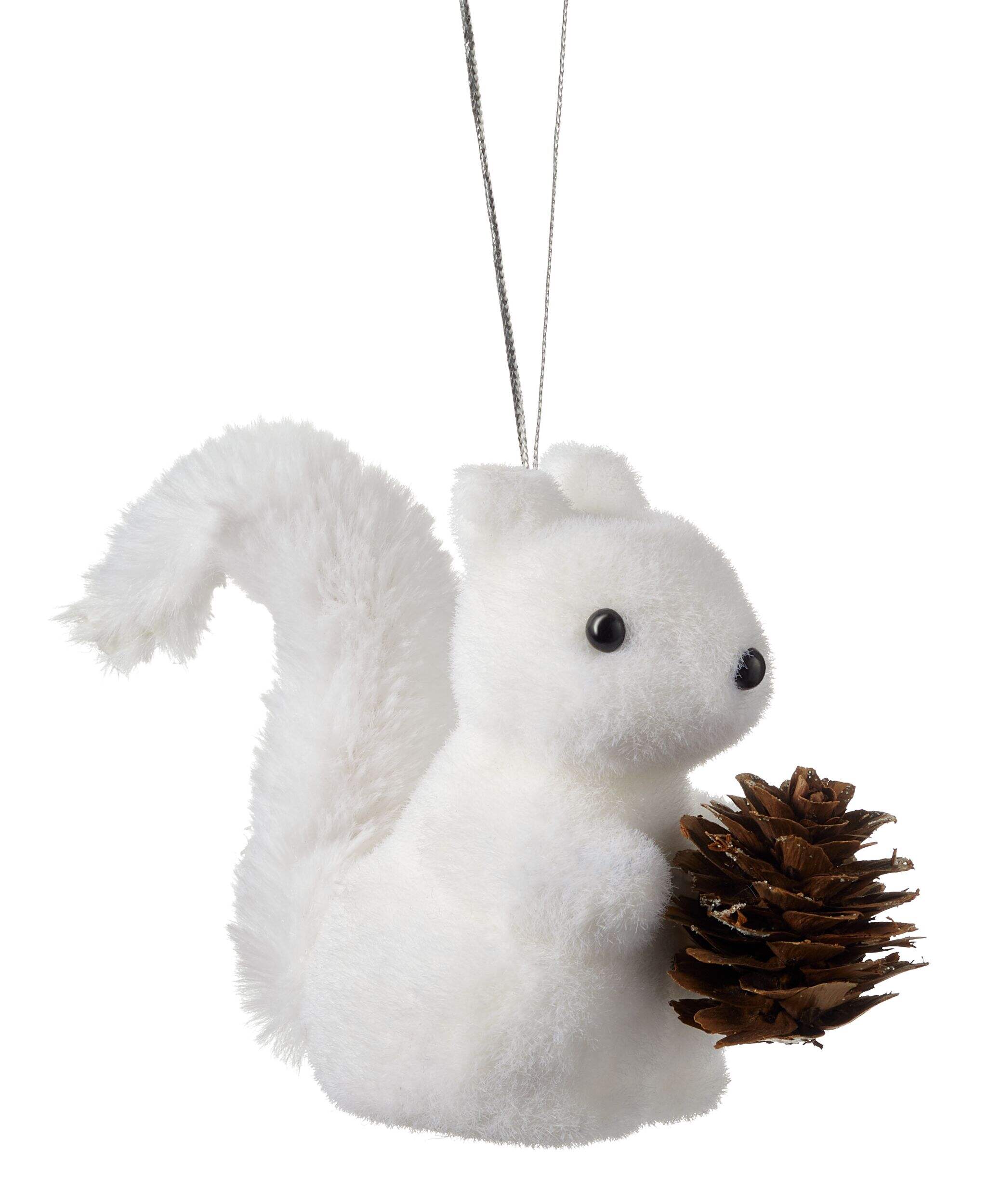 CANVAS White Collection Squirrel with Pinecone Christmas Ornament Front_Three_Fourths_Angled_Right