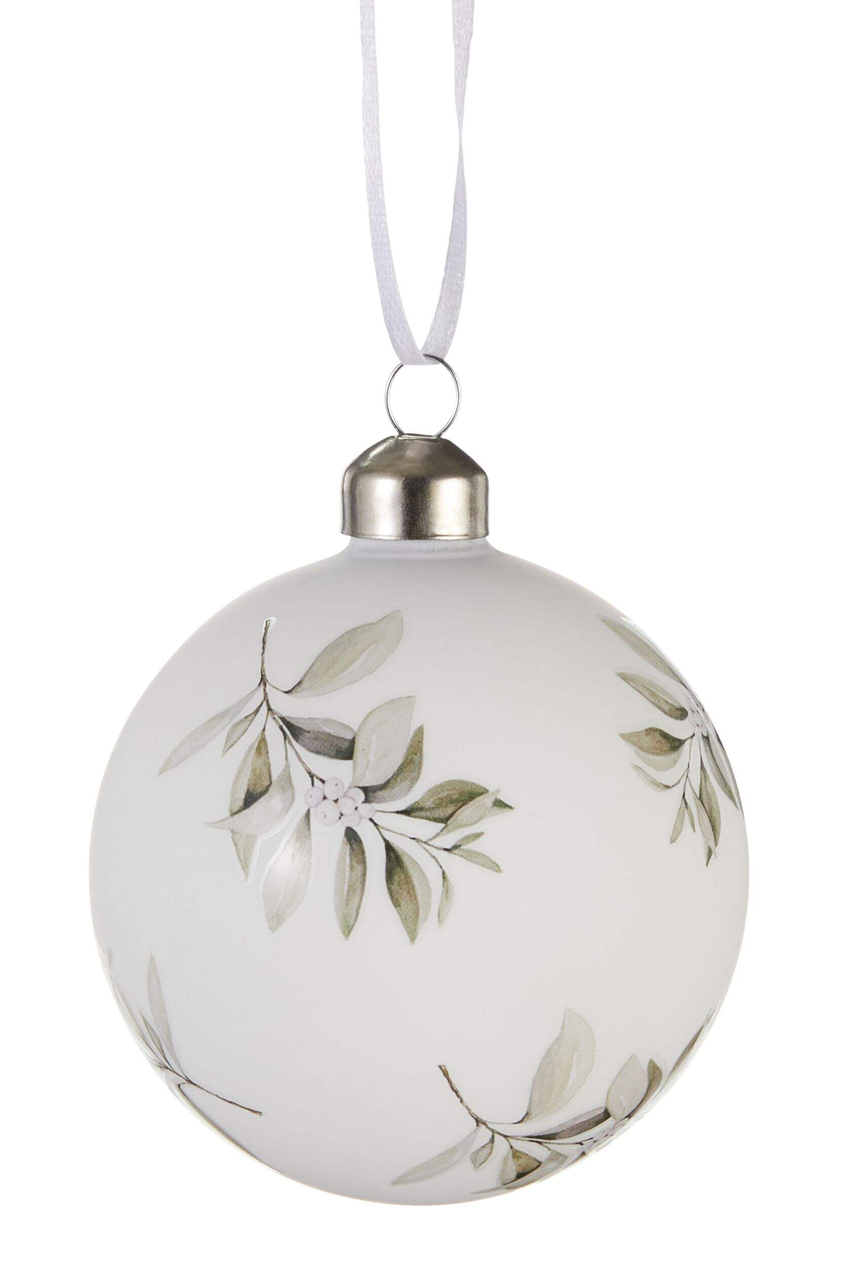 CANVAS White Collection Glass Hand-Painted Floral Ball Christmas Ornament Front_Flat
