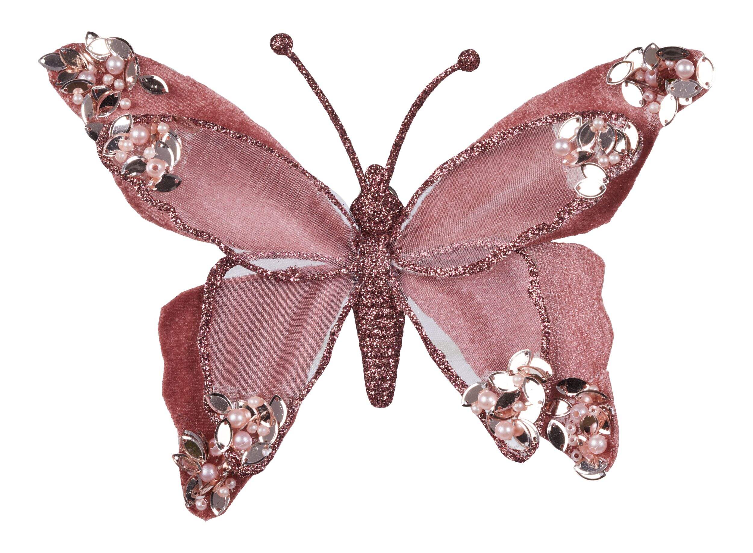 CANVAS Winter Garden Velvet Winged Butterfly Clip-On Christmas Ornament Front_Flat