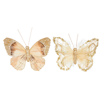 CANVAS Gold Collection Feather Textured Butterfly Clip-On Christmas Ornament, 4-pk Front_Flat