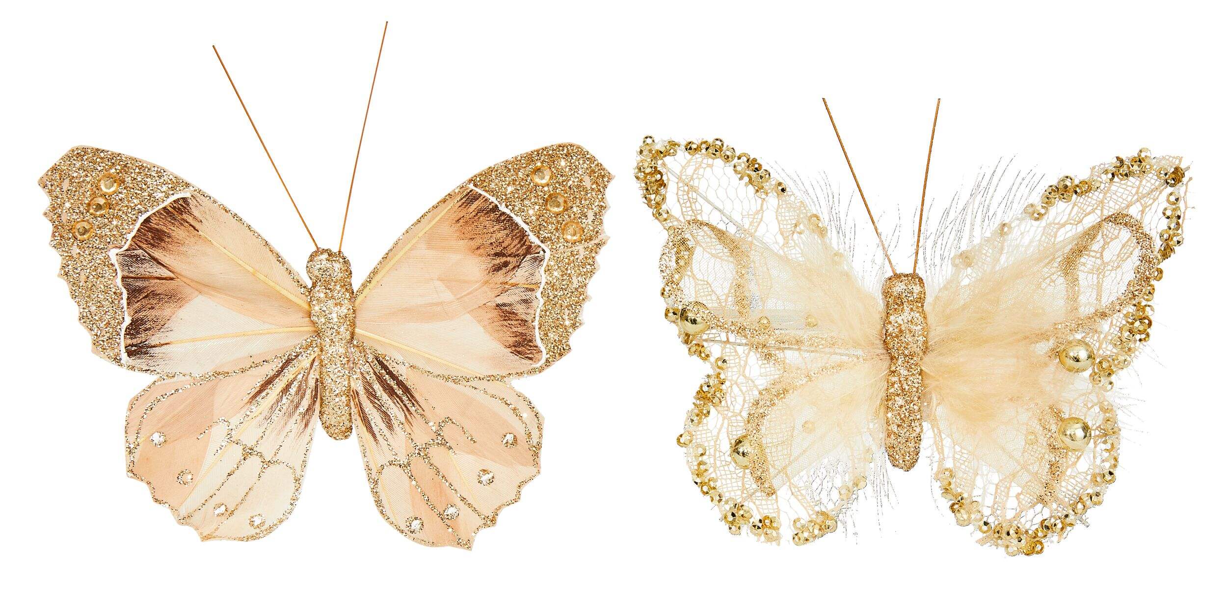 CANVAS Gold Collection Feather Textured Butterfly Clip-On Christmas Ornament, 4-pk Front_Flat