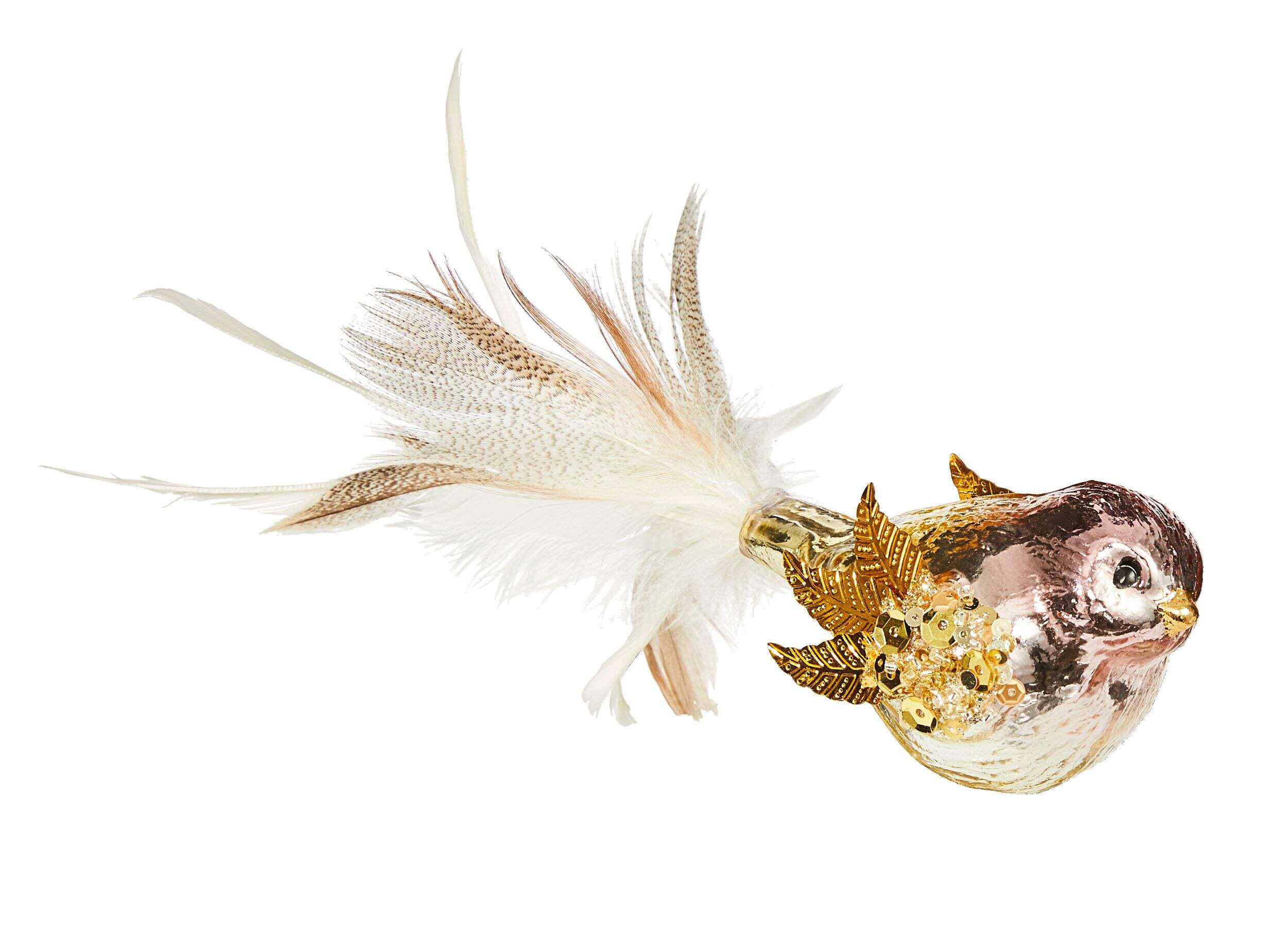 Ornement de Noël en forme d'oiseau en verre avec queue à plumes CANVAS Collection Jardin d'hiver Front_Angled_Right