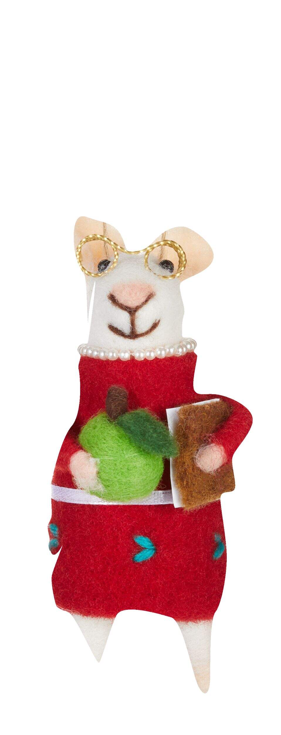 CANVAS Brights Collection Teacher Mouse Christmas Felt Ornament, 4.3-in Front_Flat