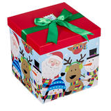 Boîte-cadeau des Fêtes carrée pliante avec couvercle For Living, grand, père Noël et ses amis Front_Three_Fourths_Angled_Left