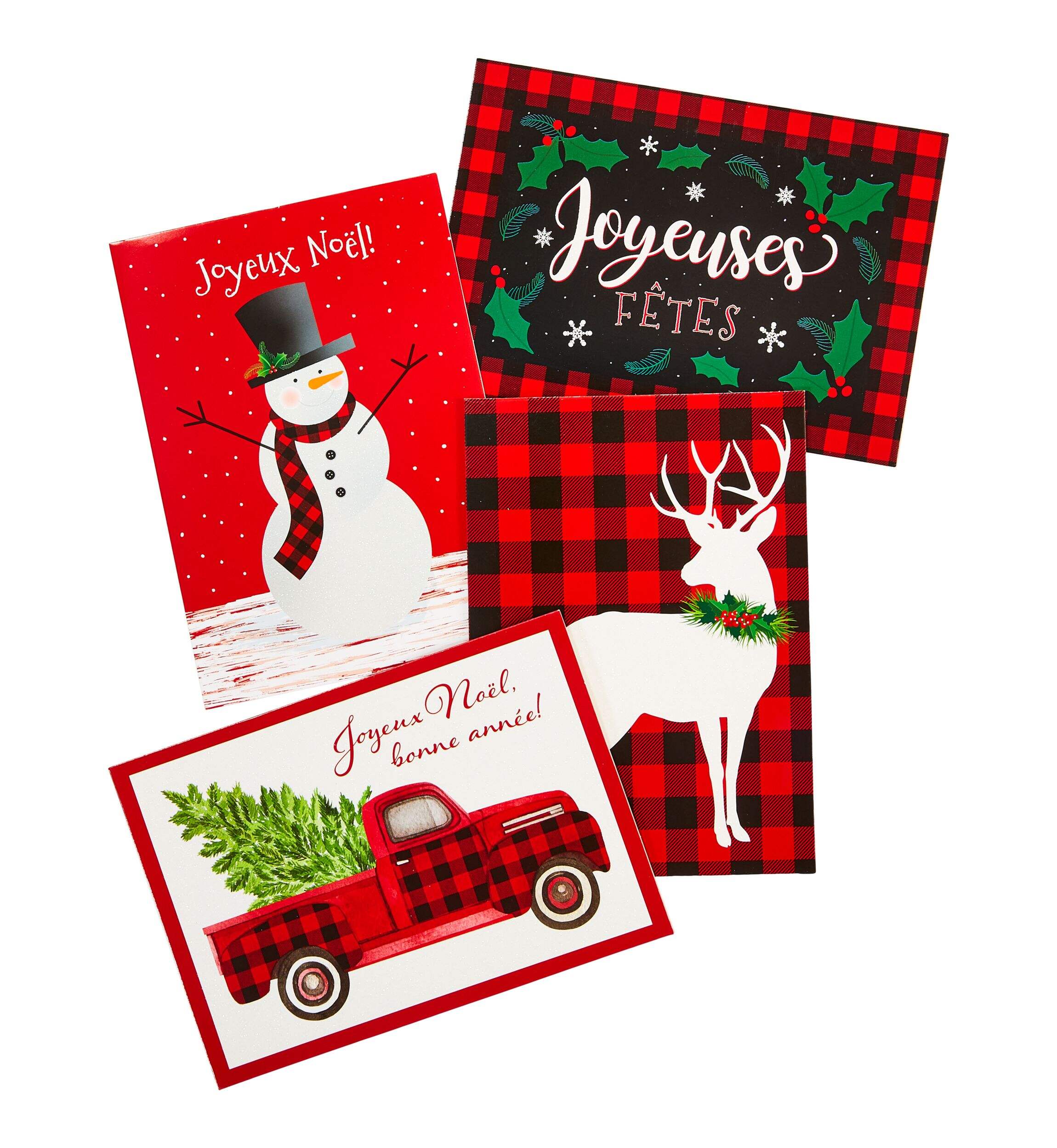 FOR LIVING Christmas Cards with Envelopes, French, Plaid, Assorted Designs, 24-pc Front_Flat