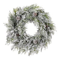 Couronne de Noël floquée scintillante en cèdre avec pommes de pin CANVAS, 24 po