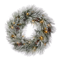 Couronne de Noël enneigée illuminée à DEL CANVAS Charlotte, 24 po Front_Flat