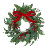 CANVAS Un-Lit Indoor Christmas Decoration Berry and Olive Leaf Mini Wreath with Red Bow, 10-in Front_Flat