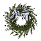 Mini couronne de Noël en cyprès non illuminée avec boucle noire et blanche CANVAS, 10 po Front_Flat