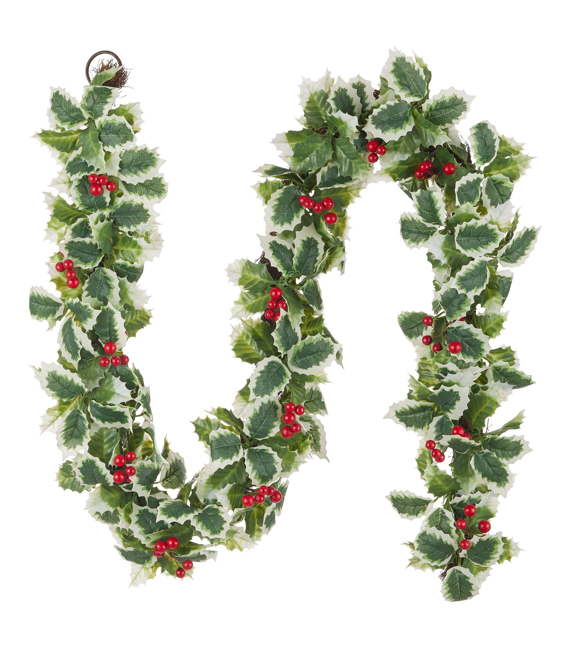 Guirlande traditionnelle de houx panaché de Noël avec baies CANVAS, 6 pi Front_Flat