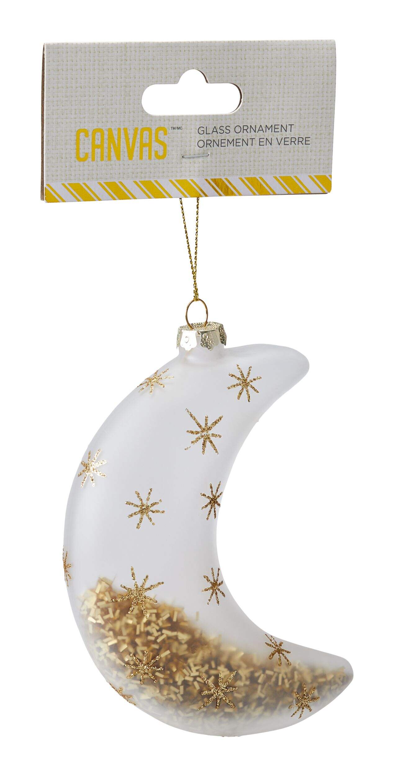 Ornement lune avec intérieur doré CANVAS Collection C’est la belle nuit de Noël Front_Three_Fourths_Angled_Right