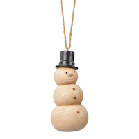 CANVAS Silver Collection Wooden Snowman with Black Hat Christmas Ornament Front_Three_Fourths_Angled_Right