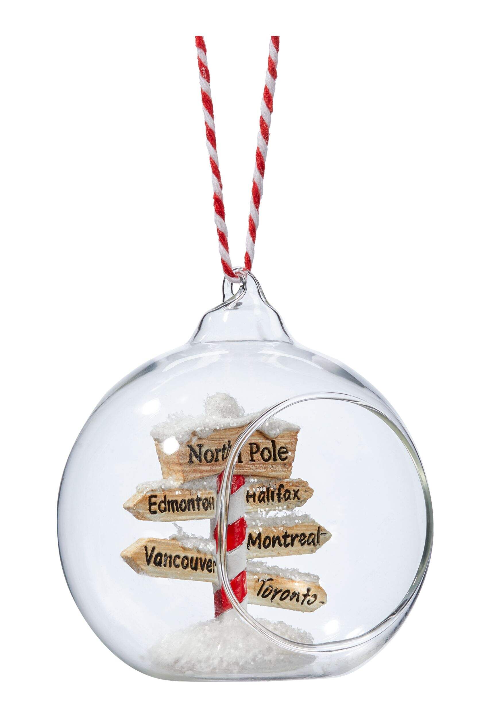 Boule de Noël avec signalisation du pôle Nord, collection CANVAS Atelier du Père Noël Front_Three_Fourths_Angled_Right