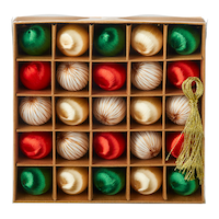 Ornements mini boules de Noël enrobées de satin CANVAS Collection Atelier du Père Noël, paq. 24 Front_Flat